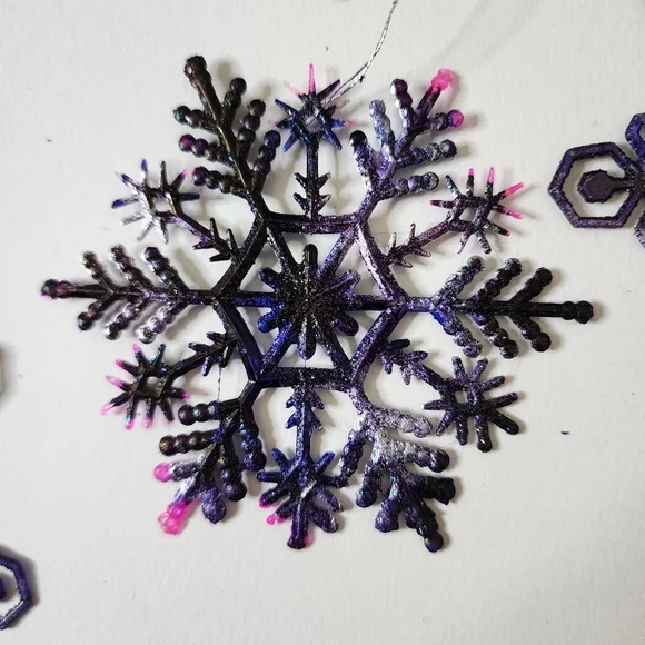 6 HANDCRAFTED Upcycled Plastic Snowflakes HANDPAINTED Holiday Ornaments Decor - Picture 11 of 17